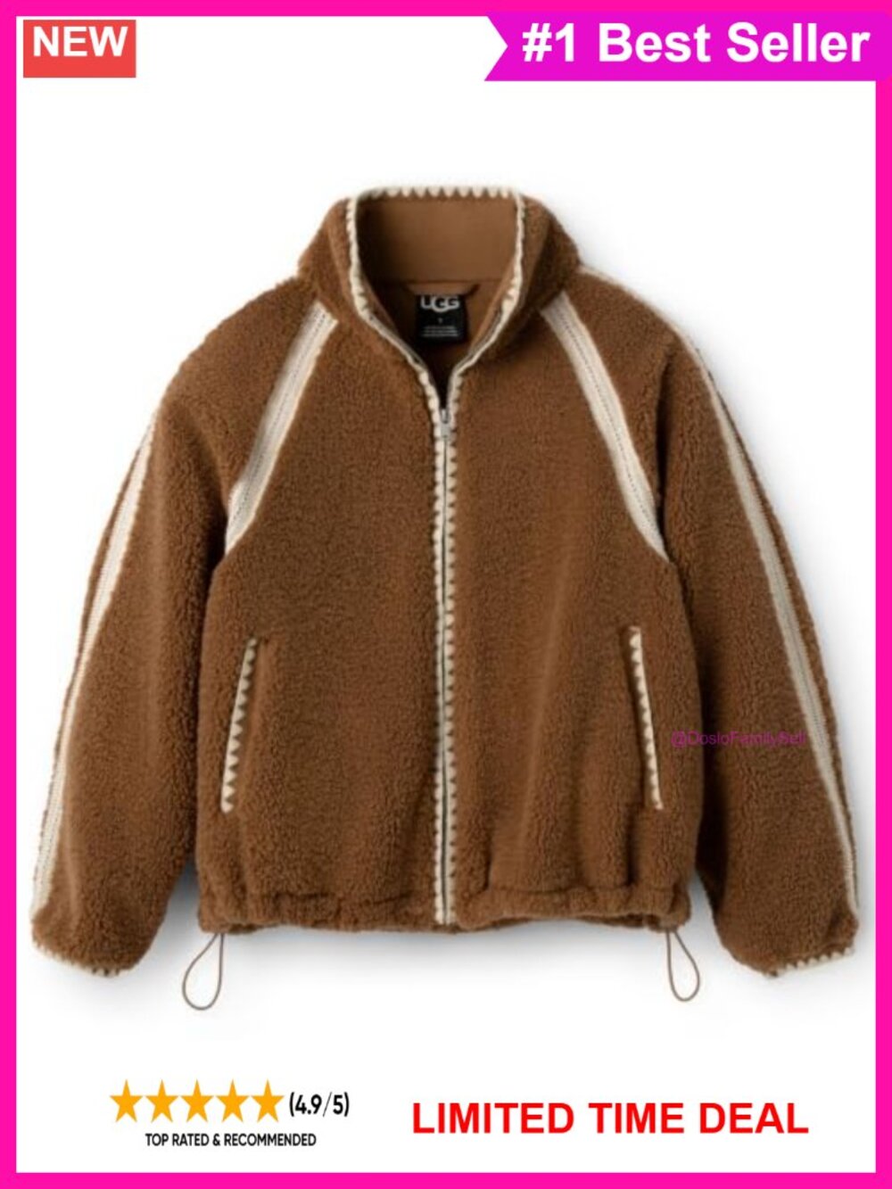 Plush Fleece Full Zip Jacket Crochet Detail Scalloped Trim